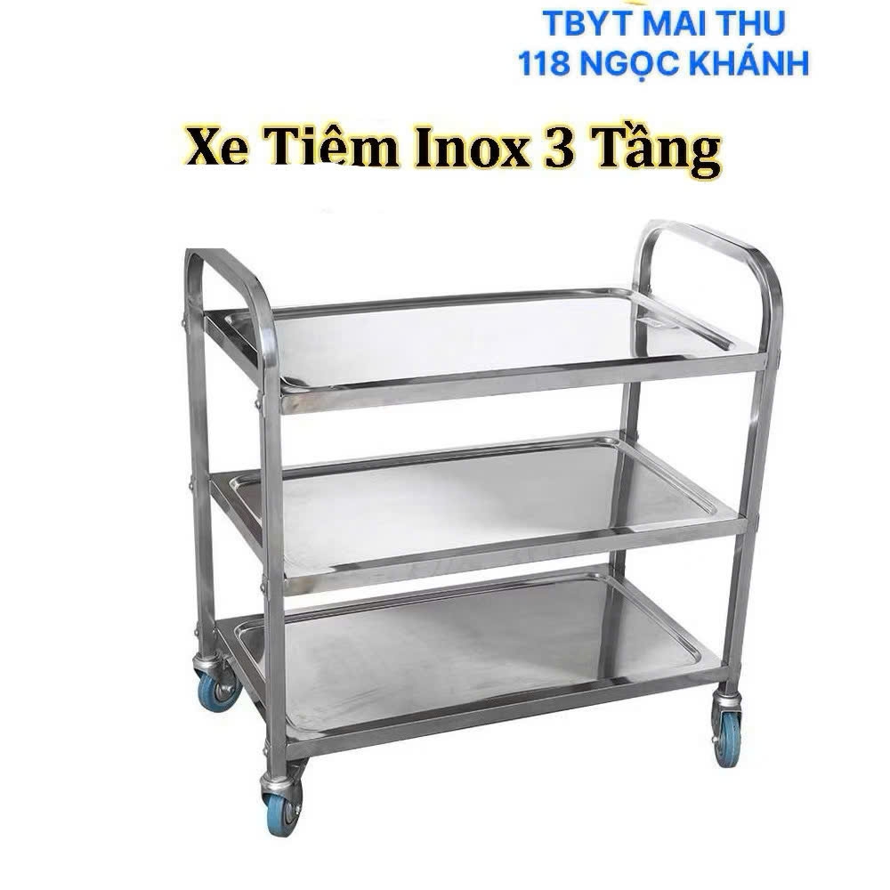 Xe đẩy tiêm 3 tầng inox 304